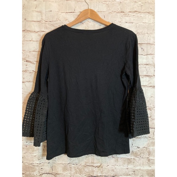 Maette Top Women Medium Black Ultra Bell Sleeve Cotton Modal Stretch Whimsy Goth - Picture 12 of 14